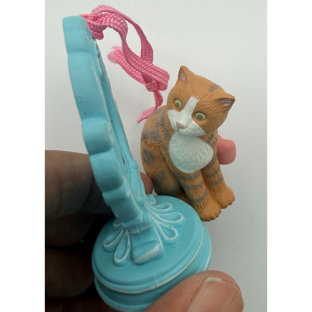 Vintage Avon Keepsake Ornament Orange Tabby Cat Dress Up w/ Mirror SET OF THREE